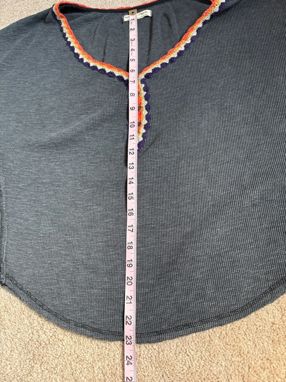 Free People We The Free Gray Batwing Oversized Crochet Waffle Knit Top - Picture 6 of 8